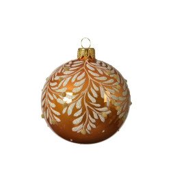 Boule de Noël avec branche pailletée ambre Ø 8 cm