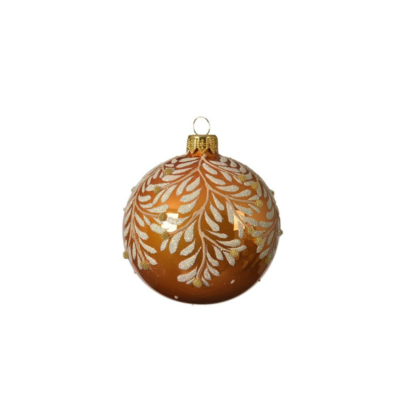 Boule de Noël avec branche pailletée ambre Ø 8 cm