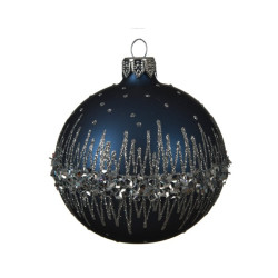 Boule de Noël pailletée bleu nuit Ø 8 cm