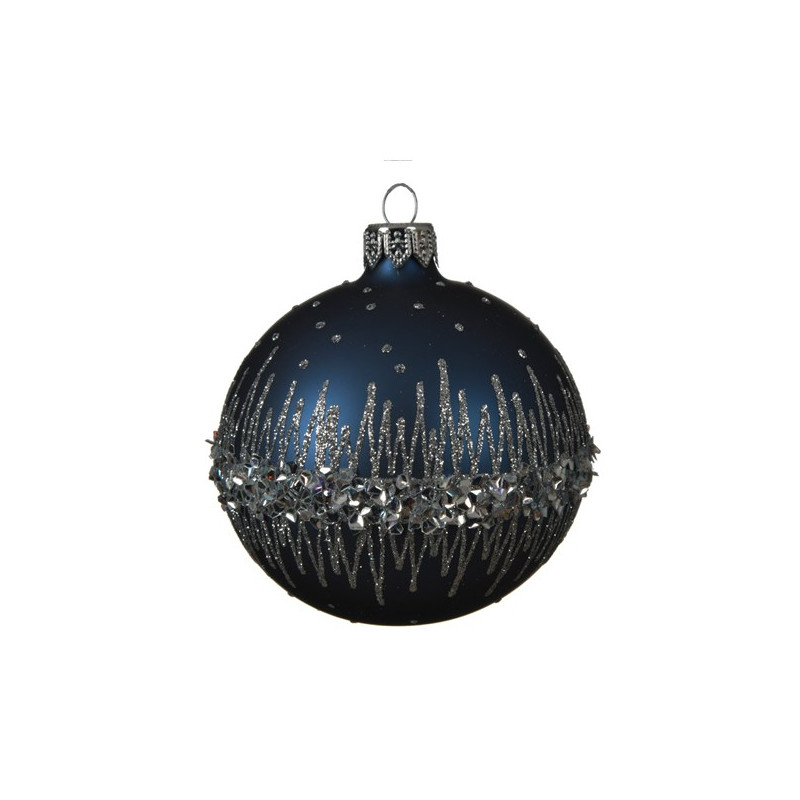 Boule de Noël pailletée bleu nuit Ø 8 cm