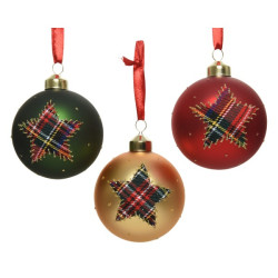 Boule de Noël mate étoile à motif écossais Ø 8 cm