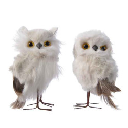 Chouette avec plumes blanches à suspendre 12 cm