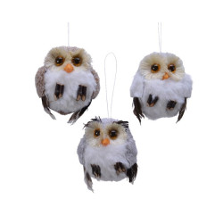 Chouette avec plumes grises à suspendre 9,5 cm