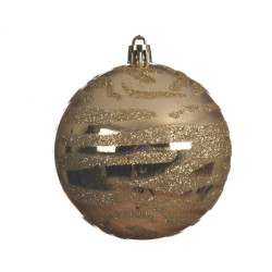 Boule de Noël incassable zebrée à paillettes dorées Ø 8 cm