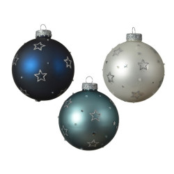 Boule de Noël bleue à étoile argentée Ø 8 cm