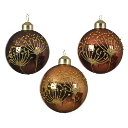Boule de Noël pailletée en verre brune Ø 8 cm
