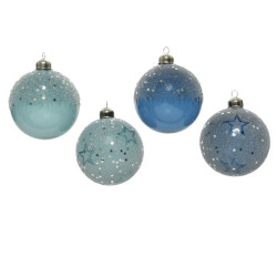 Boule de Noël pailletée et étoilée bleu Ø 8 cm