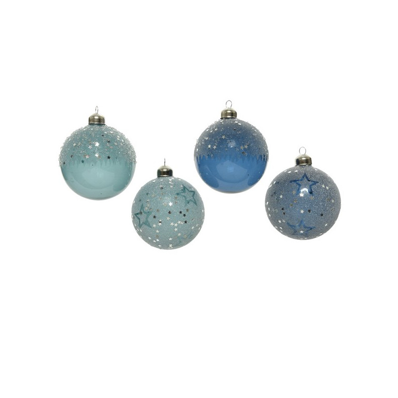 Boule de Noël pailletée et étoilée bleu Ø 8 cm