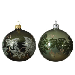 Boule de Noël verte avec feuille Ø 8 cm