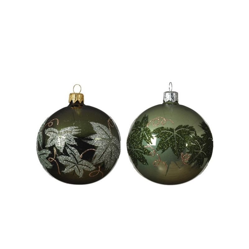Boule de Noël verte avec feuille Ø 8 cm