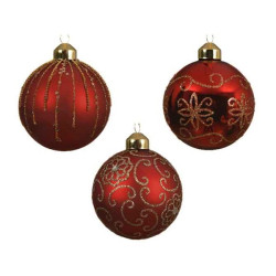 Boule de Noël rouge avec motifs dorés Ø 8 cm