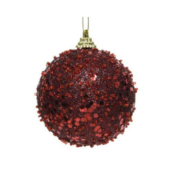 Boule de Noël en mousse pailletée à perle bordeaux Ø 8 cm