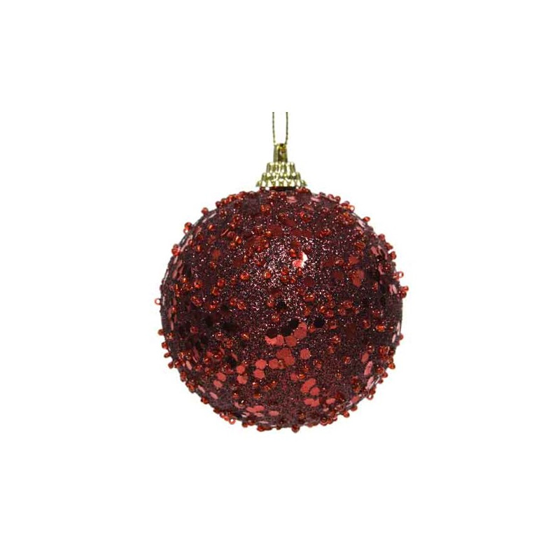 Boule de Noël en mousse pailletée à perle bordeaux Ø 8 cm
