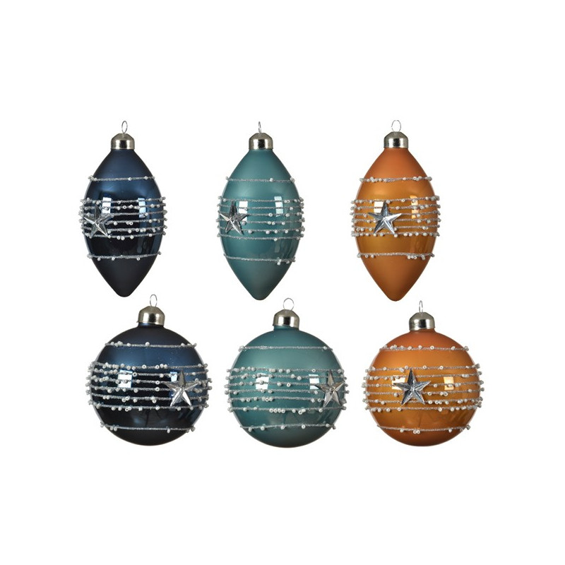 Boule de Noël colorée et pailletée à étoile Ø 8 cm