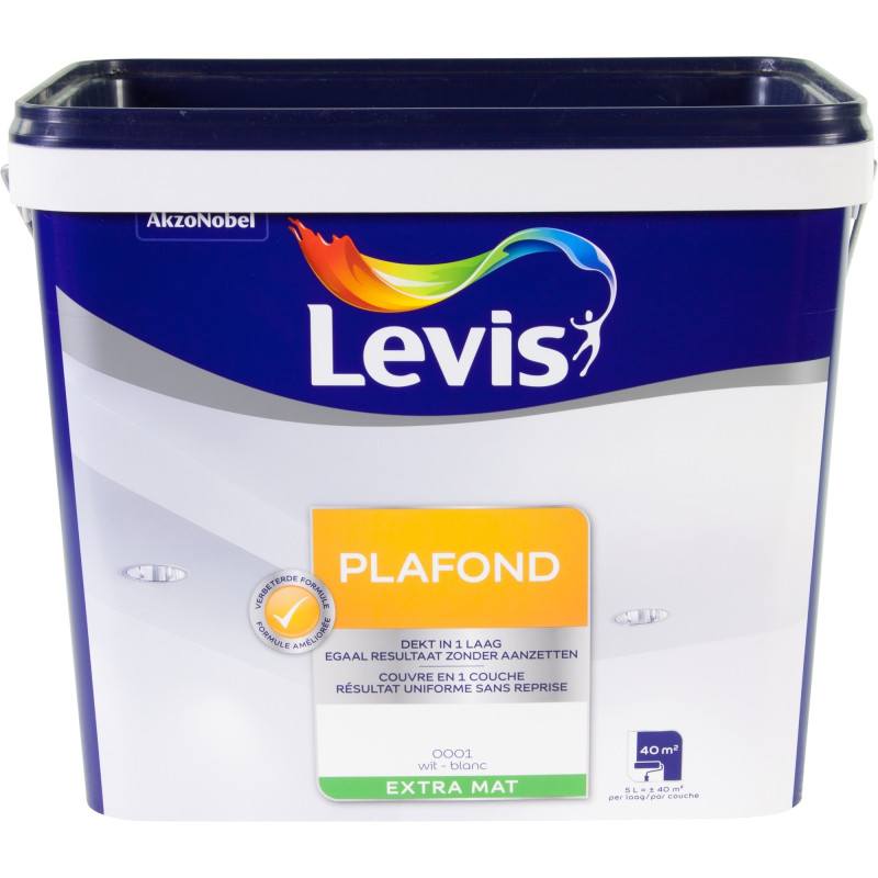 Peinture Plafond blanche extra mate 5 L LEVIS