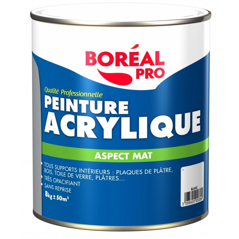 Peinture acrylique Pro blanche mate 8 kg BOREAL