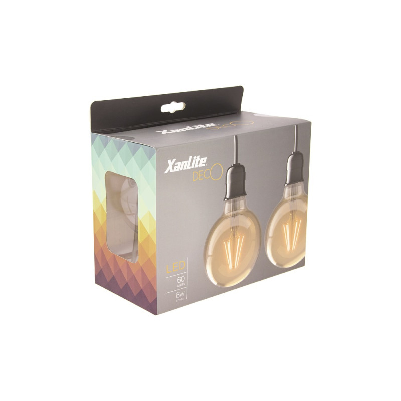 Ampoule vintage à filament LED E27 8 W ambrée 2 pièces XANLITE