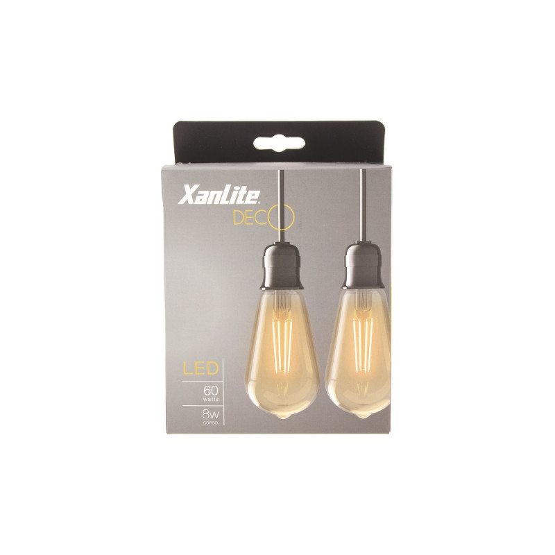 Ampoule vintage G95 à filament LED E27 8 W ambrée 2 pièces XANLITE Ampoule vintage G95 à filament LED E27 8 W ambrée 2 pièces XANLITE