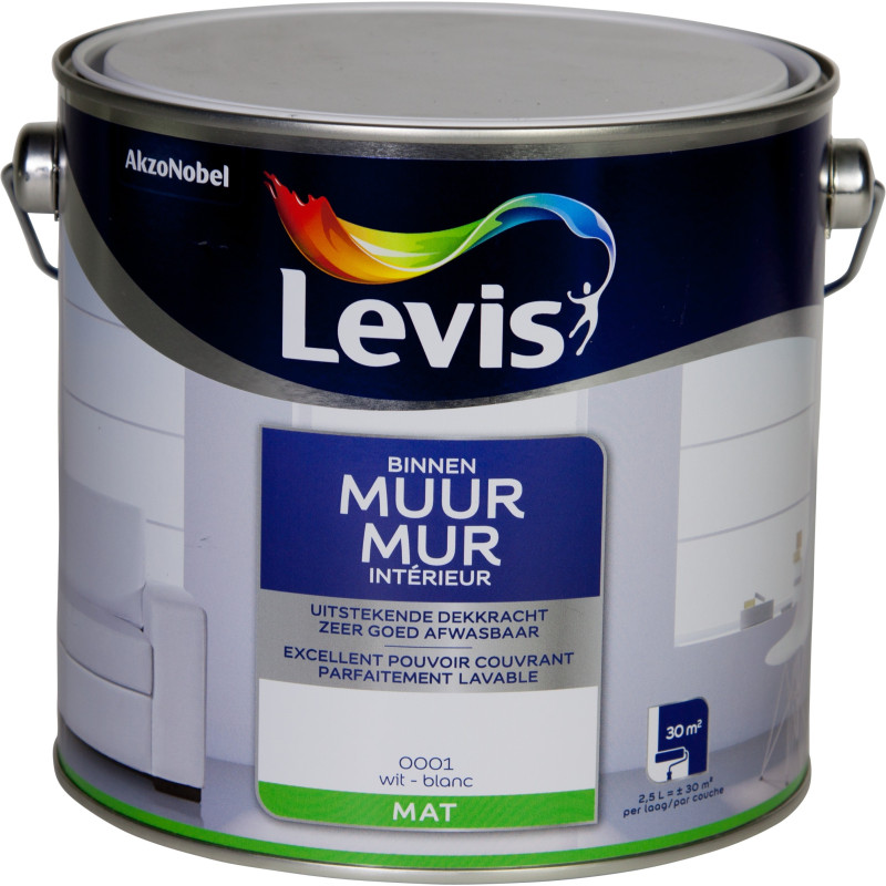 Peinture Mur Intérieur blanche mate 2,5 L LEVIS