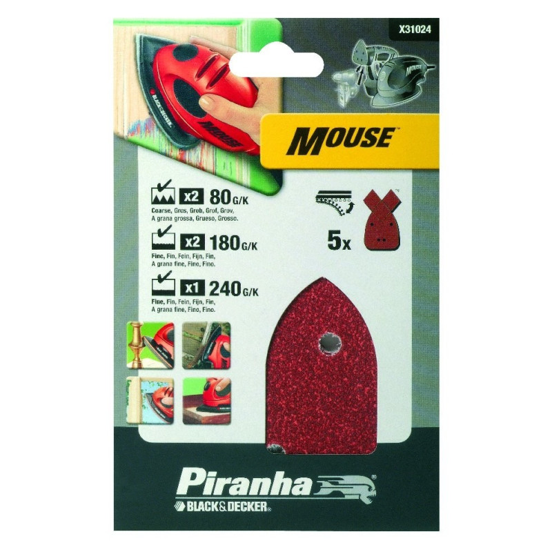 Papiers abrasifs Mouse G80, G180, G240 5 pièces PIRANHA