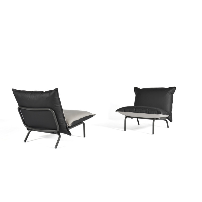 Fauteuil de jardin bas avec coussin réversible 2 pièces