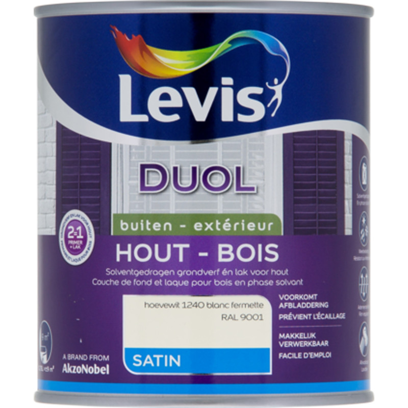 Laque pour bois Duol blanc fermette satinée 0,75 L LEVIS