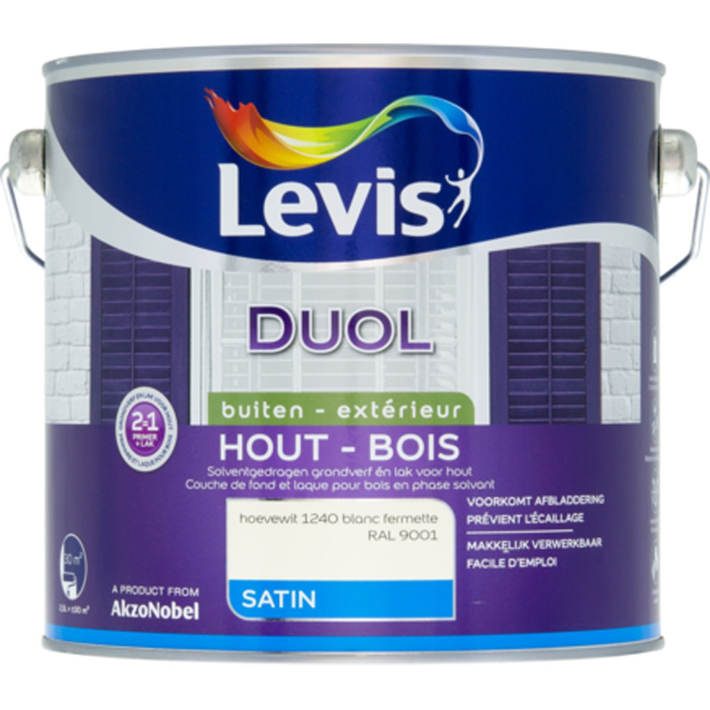 Laque pour bois Duol blanc fermette satinée 2,5 L LEVIS