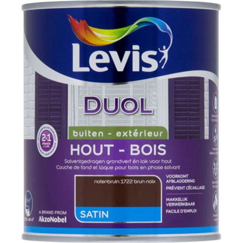 Laque pour bois Duol brun noix satinée 0,75 L LEVIS