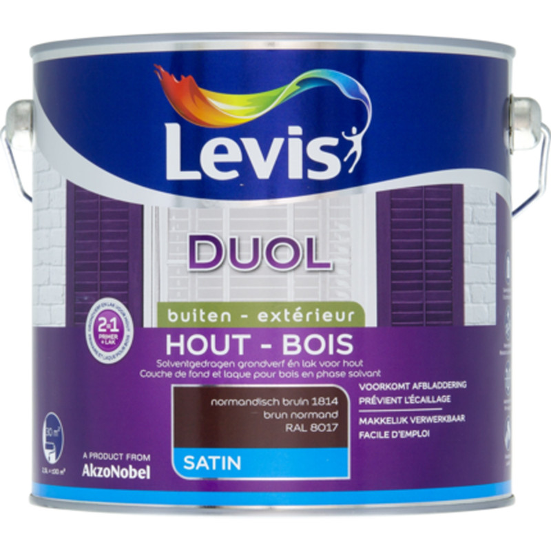 Laque pour bois Duol brun normand satinée 2,5 L LEVIS