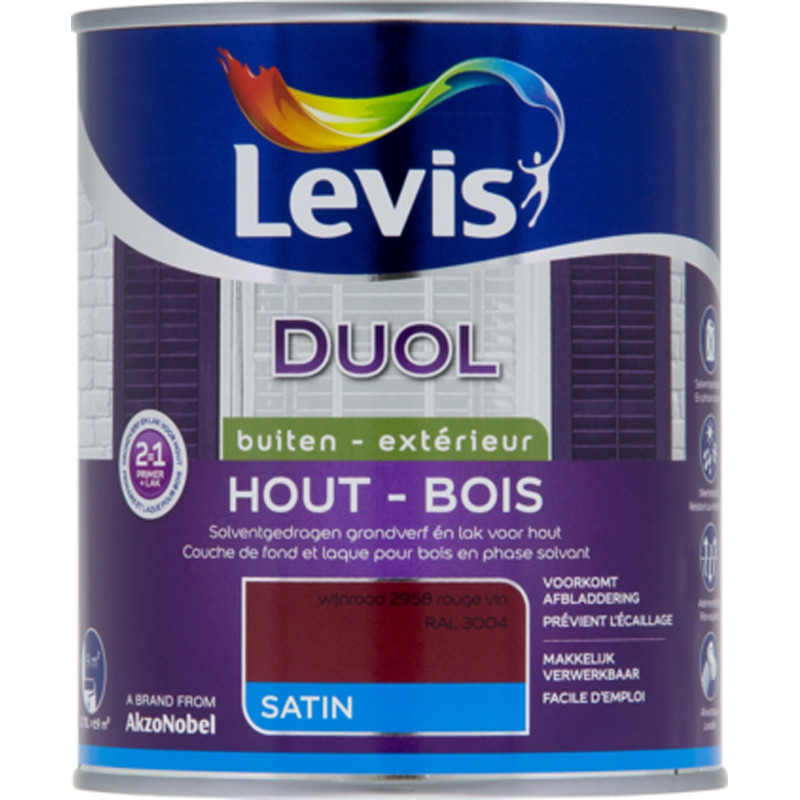 Laque pour bois Duol rouge vin satinée 0,75 L LEVIS