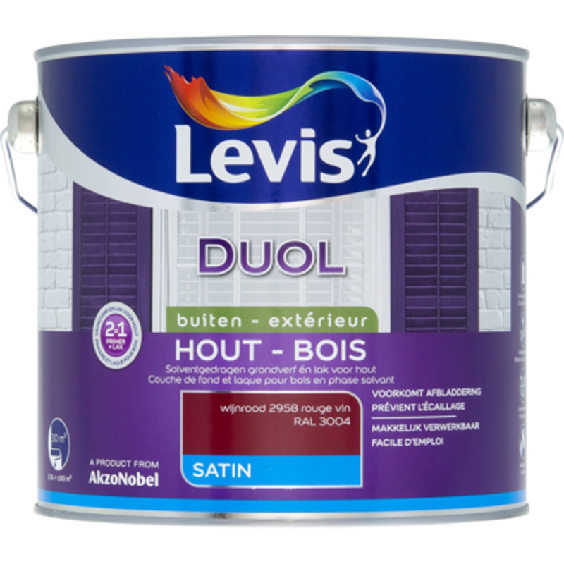 Laque pour bois Duol rouge vin satinée 2,5 L LEVIS