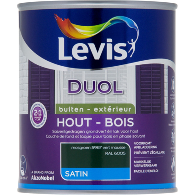 Laque pour bois Duol vert mousse satinée 0,75 L LEVIS