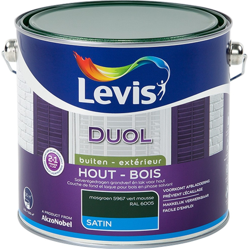 Laque pour bois Duol vert mousse satinée 2,5 L LEVIS