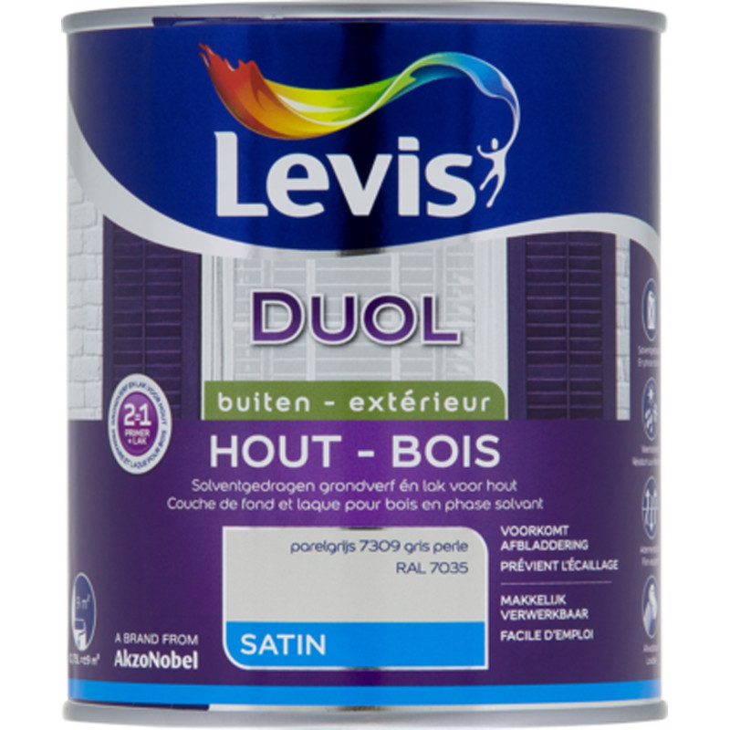 Laque pour bois Duol gris perle satinée 0,75 L LEVIS