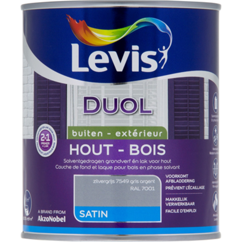 Laque pour bois Duol gris argent satinée 0,75 L LEVIS