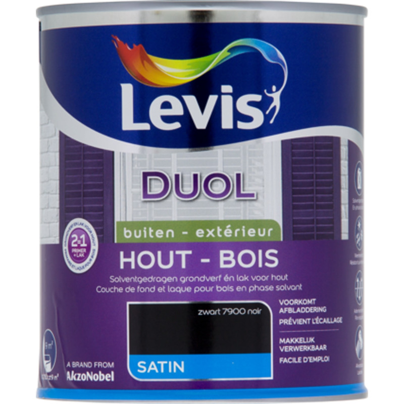 Laque pour bois Duol noire satinée 0,75 L LEVIS