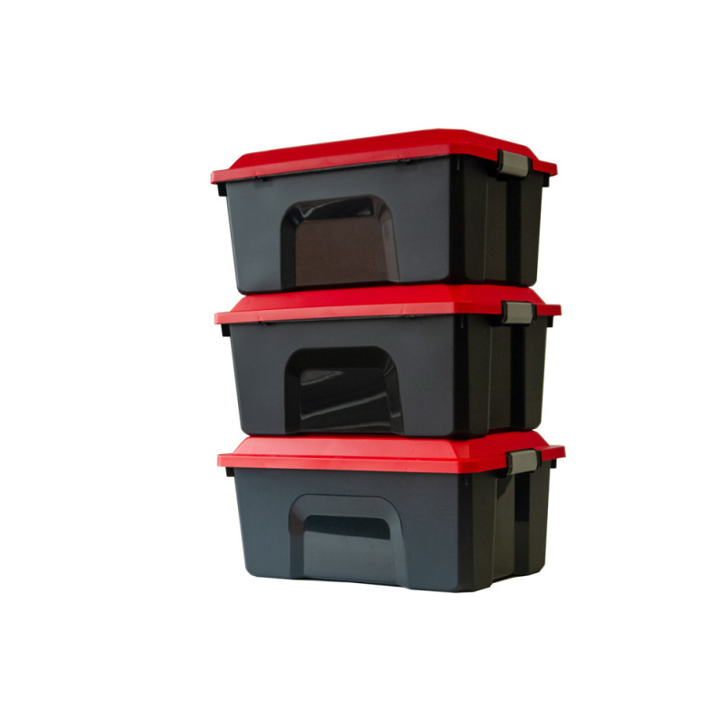 Malle de rangement Locker rouge et noir 20 L 3 pièces