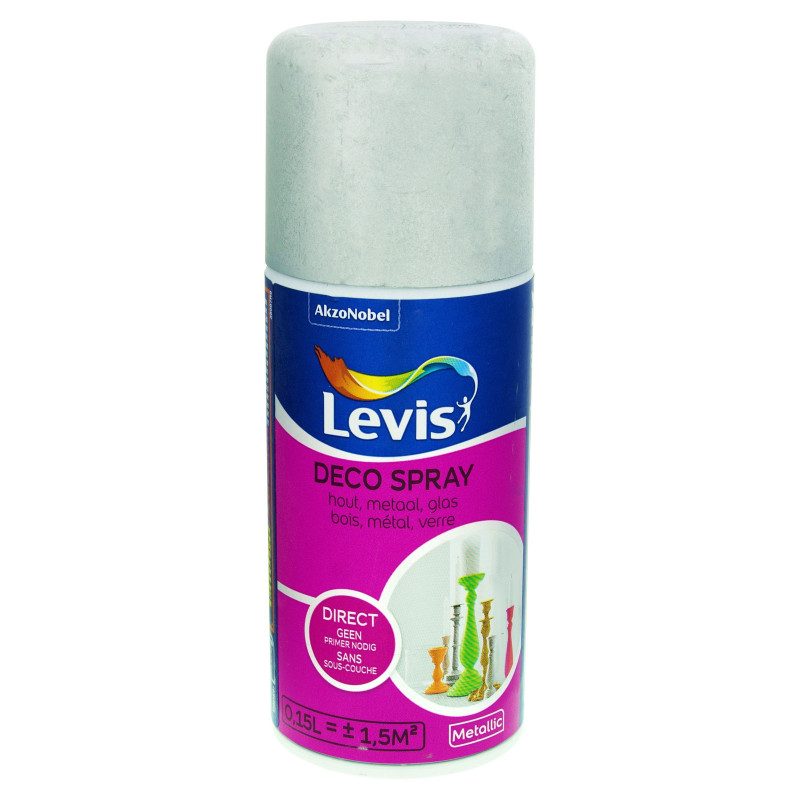 Laque Déco Spray argent métallique 0,15 L LEVIS