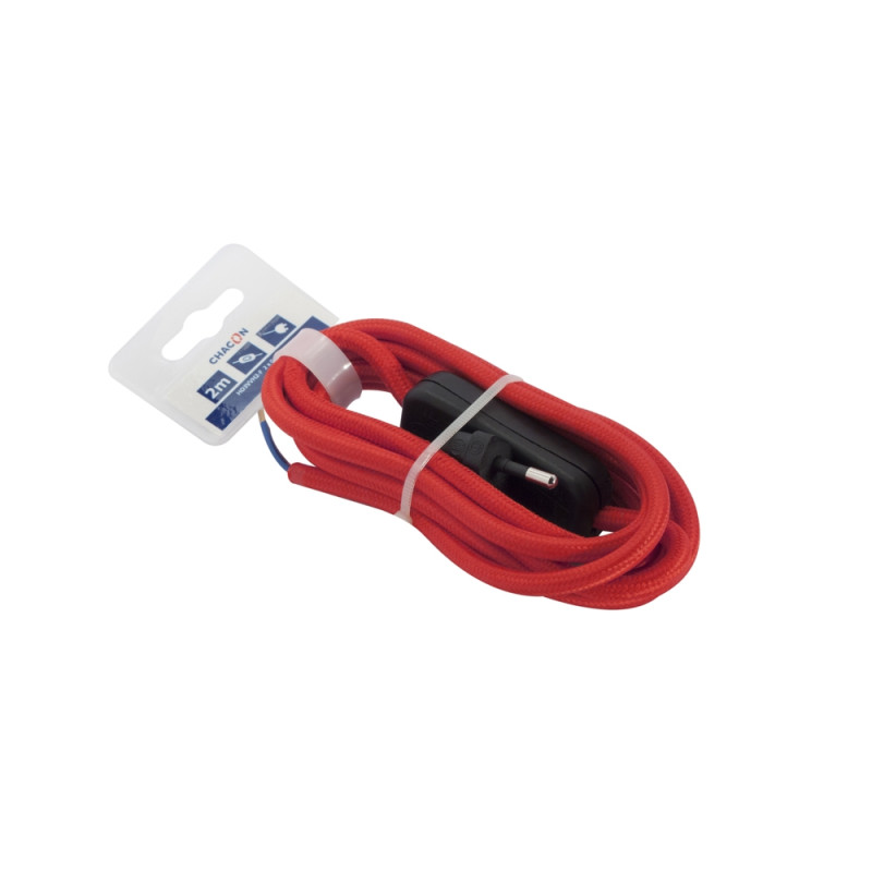 Cordon textile avec interrupteur HO2VVH2-F 2 x 0,75 mm² rouge 2 m CHACON