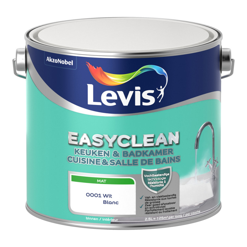 Peinture Easyclean Cuisine & Salle de bains blanche mate 2,5 L LEVIS