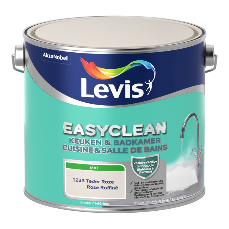 Peinture Easyclean Cuisine & Salle de bains rose raffiné mate 2,5 L LEVIS