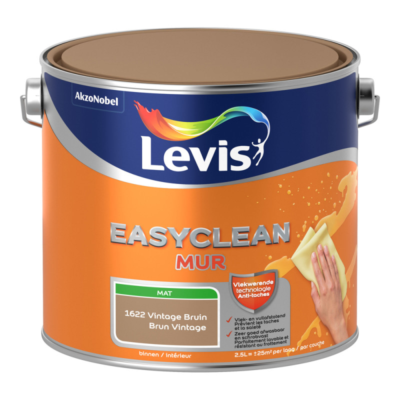 Peinture Easyclean Mur brun vintage mate 2,5 L LEVIS