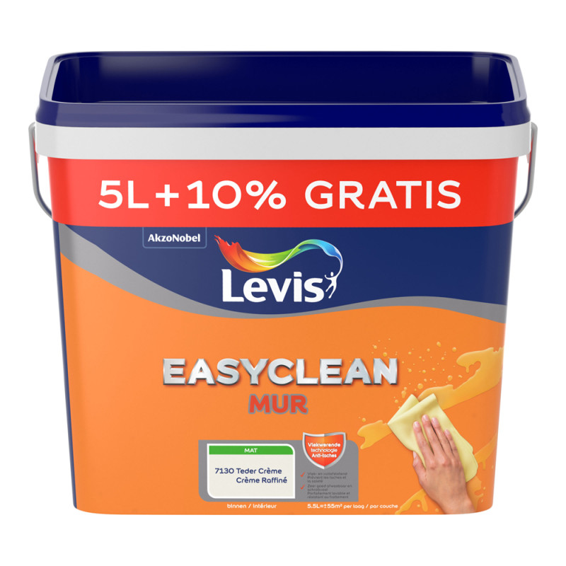 Peinture Easyclean Mur crème raffiné mate 5 L + 0,5 L LEVIS