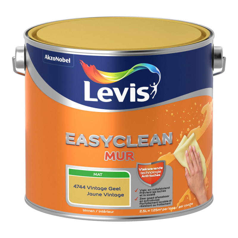 Peinture Easyclean Mur jaune vintage mate 2,5 L LEVIS