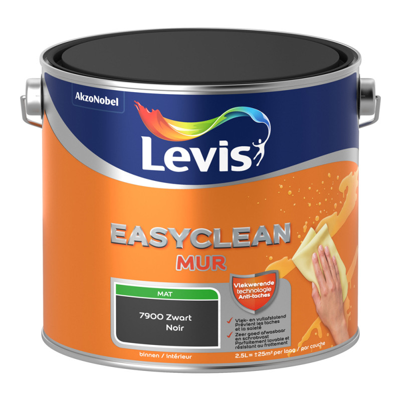 Peinture Easyclean Mur noire mate 2,5 L LEVIS