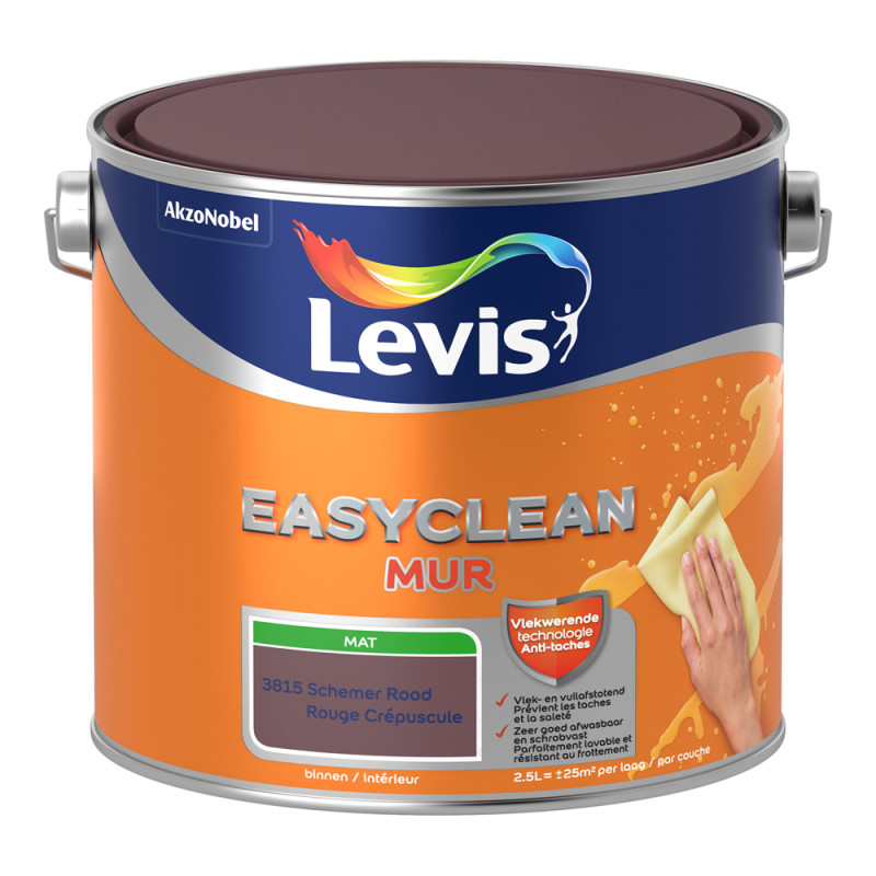 Peinture Easyclean Mur rouge crépuscule mate 2,5 L LEVIS