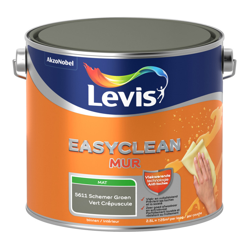 Peinture Easyclean Mur vert crépuscule mate 2,5 L LEVIS