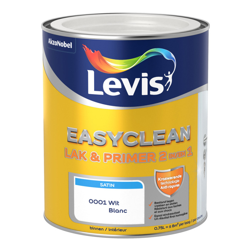 Laque Easyclean blanche satinée 0,75 L LEVIS