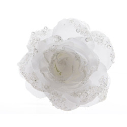 Rose artificielle à clipser blanc d'hiver 14cm | DECORIS

