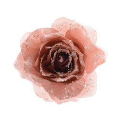 Rose artificielle à clipser marbre rose 14 cm – Décoration festive | DECORIS